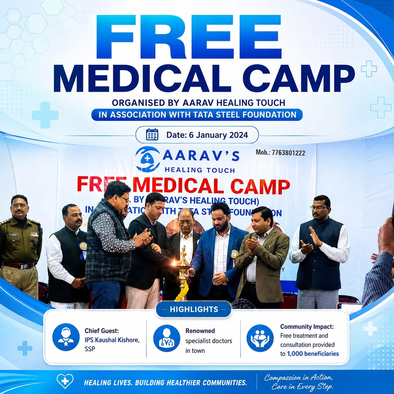 Free Medical Camp organised by Aarav Healing Touch on 6 January 2024 with Tata Steel Foundation