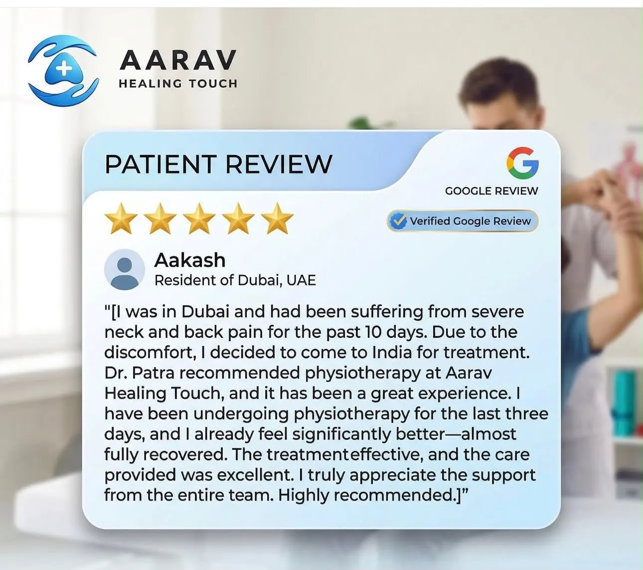 Verified Google review from Aakash, resident of Dubai